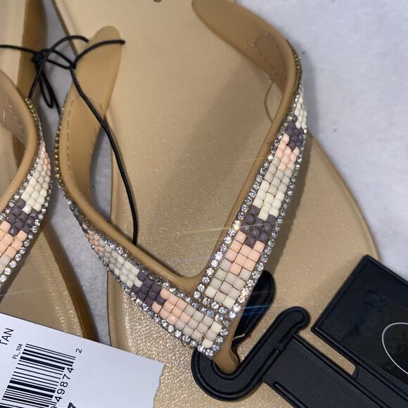 Ashley Blue Rhinestone Beach Bead Theme Flip Flops Sandals 7 Western Boho New - Picture 3 of 6